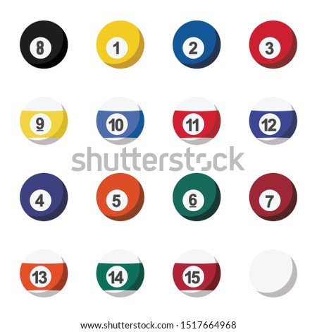 Colorful Billiard Balls Collection Isolated On White Background. Billiard Balls Symbol Modern, Simple, Vector, Icon For Website Design, Mobile App, UI. Vector Illustration