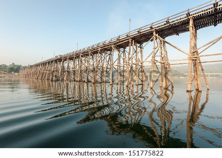The beautiful wooden bridge at Sangklaburi in Kanchanaburi, Thailand