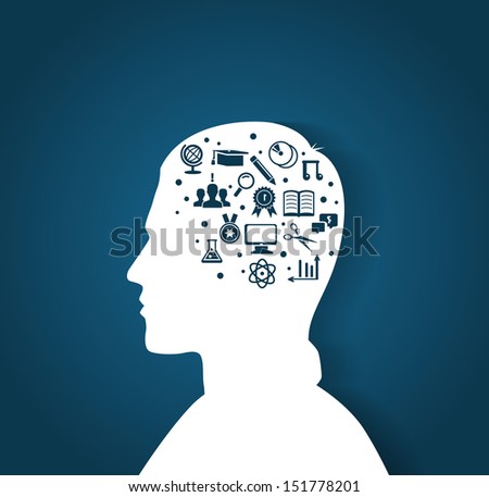 Vector illustration of Man's head with education icons
