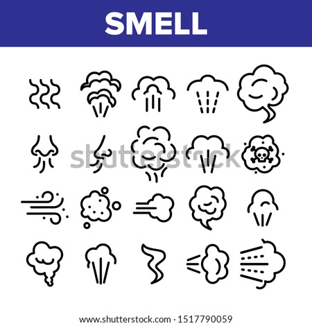 Smell Cloud Collection Elements Icons Set Vector Thin Line. Smell Of Cooking Food Vapour Smoke, Gas Steam And Human Smelling Concept Linear Pictograms. Monochrome Contour Illustrations Royalty-Free Stock Photo #1517790059