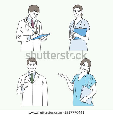 Man and woman doctor characters. hand drawn style vector design illustrations.