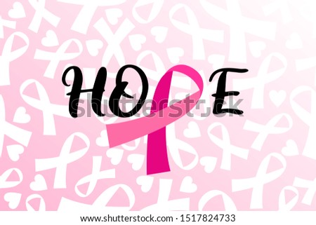 Breast cancer awareness month. Awareness ribbon. Vector illustration. Poster design with pink ribbon. Ribbon pattern background