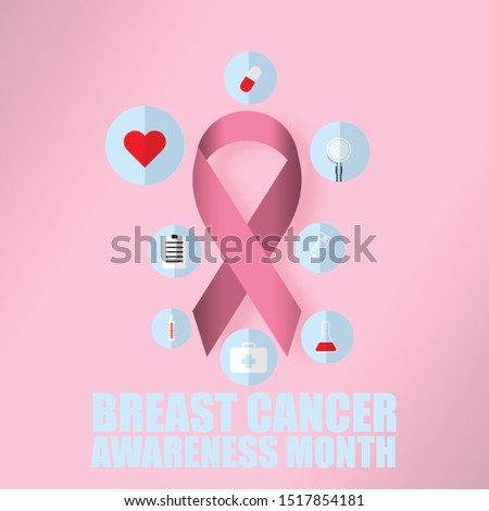 Vector Pink ribbon in Breast Cancer Awareness month symbol on pink background for help and motivation woman to fight with Breast Cancer,World Breast Cancer Concept