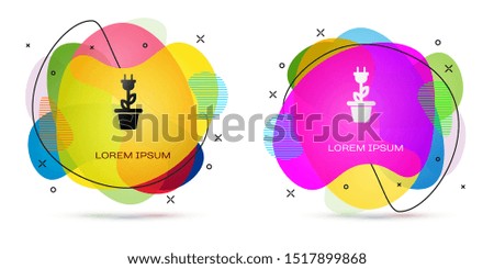 Color Electric saving plug in pot icon isolated on white background. Save energy electricity icon. Environmental protection icon. Bio energy. Abstract banner with liquid shapes. Vector Illustration