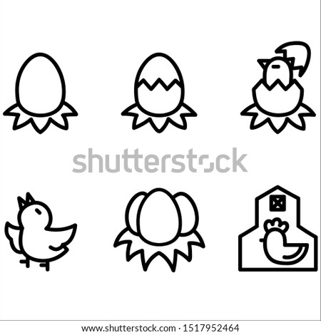 Egg & Chicken icon set in thin line style. 