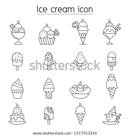 Ice cream icon set in thin line style
