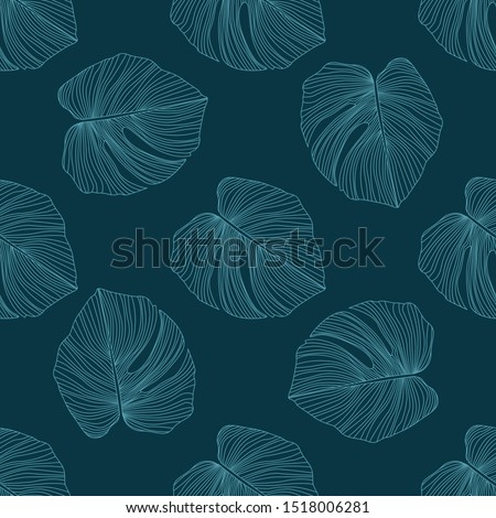 Tropical pattern, botanical leaf seamless pattern on black background. Monstera leaves  backdrop. Trendy design for fabric, textile print, wrapping paper. Vector illustration