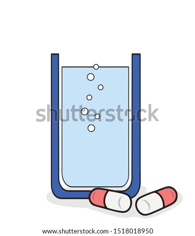 Illustration of a glass of water and some pills. Vector illustration flat icon isolated on white.