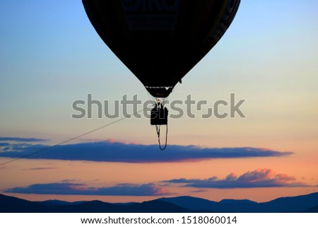 Hot air balloon with beautiful sky. Ballooning in the clouds. Unforgettable feeling of freedom. Artistic picture. Beauty world. 