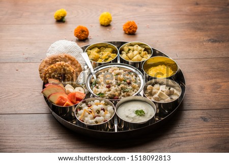 Navratri Upwas Thali / Fasting food platter, selective focus Royalty-Free Stock Photo #1518092813