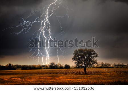 Lightning over field Royalty-Free Stock Photo #151812536