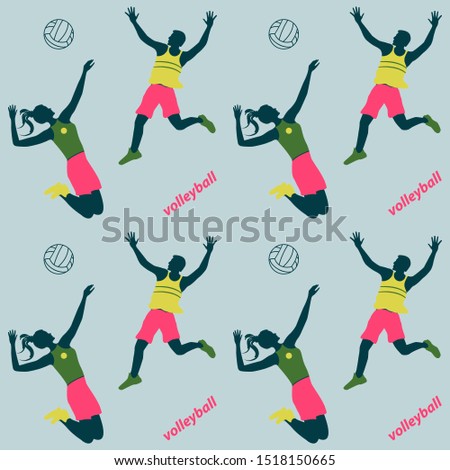 Sports pattern - man and woman, gambling volleyball - vector. Modern lifestyle. Active holidays.
