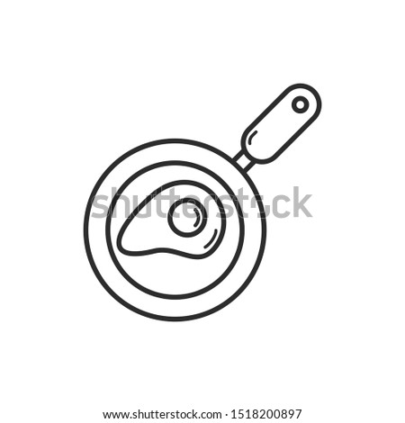 Fried egg frying pan icon. Thin line. Isolated  on white background. 