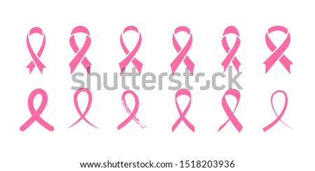 Set of pink ribbons. Vector icon.