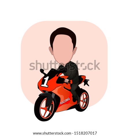 illustration of a man riding a sports motorcycle to race. Vector cartoons that can be used for caricature templates with plain backgrounds.