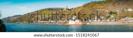 Beautiful view of the historic town of Kaub with famous Burg Pfalzgrafenstein along Rhine river on a scenic sunny day with blue sky in spring, Rheinland-Pfalz, Germany Royalty-Free Stock Photo #1518241067
