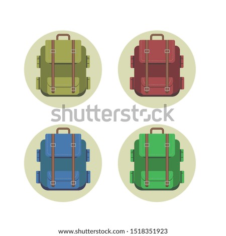 Vector Colorful School Backpacks. Backpacks for schoolchildren, students, travellers and tourists. Back to School rucksack flat vector illustrations isolated on white.