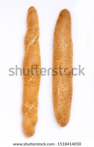 french baguette with sesame seeds white background