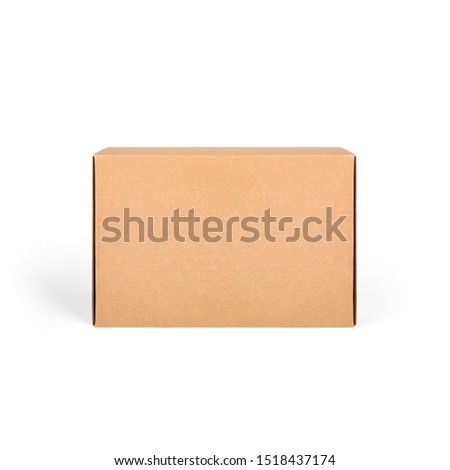 Blank brown cardboard paper box isolated on white background. Packaging template mockup collection. Stand-up Front view package Royalty-Free Stock Photo #1518437174