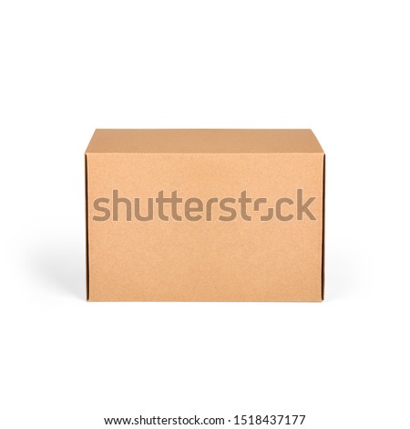 Blank brown cardboard paper box isolated on white background. Packaging template mockup collection. Stand-up Front view package Royalty-Free Stock Photo #1518437177
