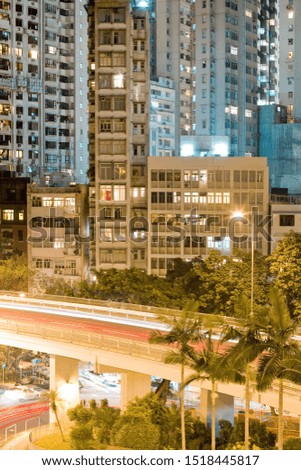Upper Albert Road and skyline of residential apartment buildings at Chung Wan (Central district), Hong Kong Island, Hong Kong, China, Asia