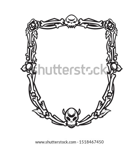 frame illustration bones and skull black and white, vector, element