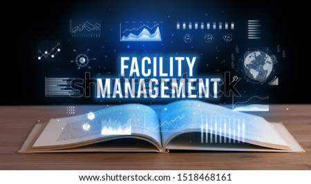 FACILITY MANAGEMENT inscription coming out from an open book, creative business concept