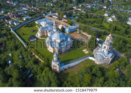 Top view of the old Borisoglebsky monastery on a July day. Torzhok, Russia
