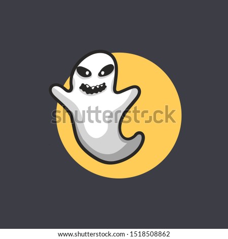 White Ghost Halloween Illustration with Dark Background