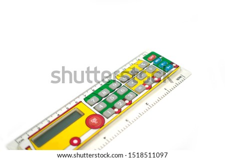 Calculator for schoolchildren. In the form of a line with the image of a paravoz. On a white background.