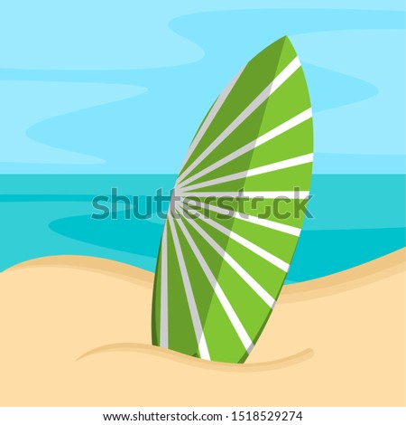 Surfboard on a sea landscape. Vactions time - Vector illustration