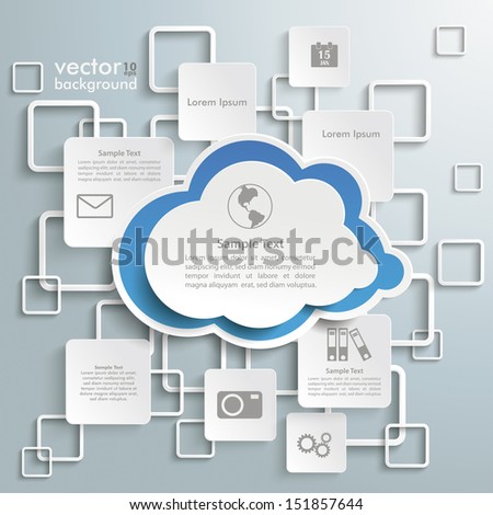 Cloud with rectangles on the grey background. Eps 10 vector file.