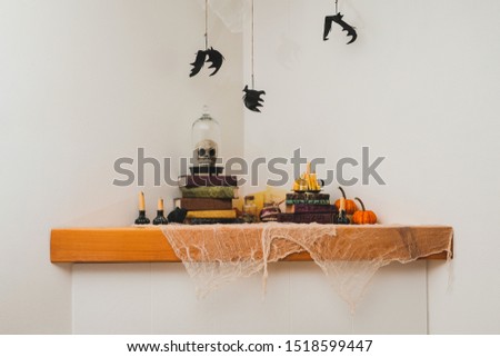 Halloween fireplace mantle decoration display for a party
