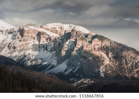 Winter frosty scenic landscape in the Dolomites in Italy