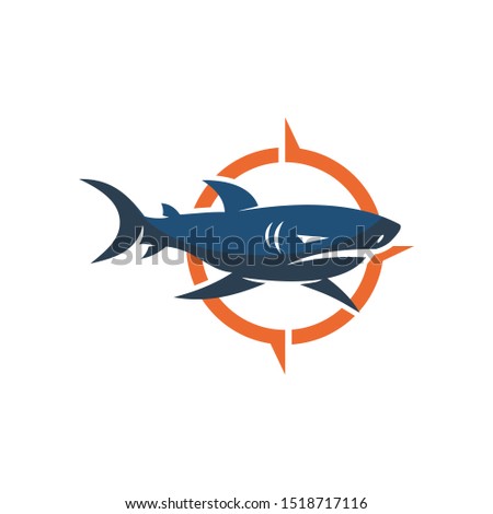 Shark Compass logo design vector isolated illustration template