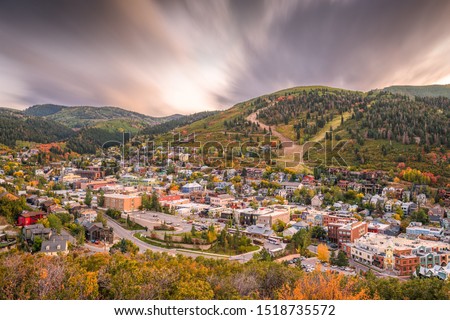 Park City, Utah, USA downtown in autumn at dusk. Royalty-Free Stock Photo #1518735572