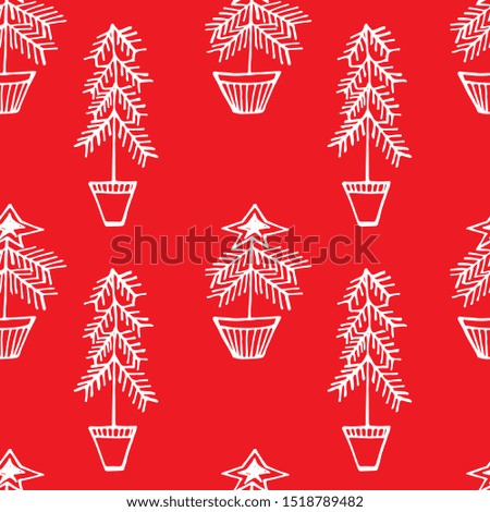 Seamless print of Christmas elements. White line on red background. Cheerful, festive. Vector