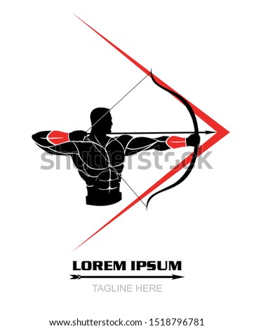 muscular body builder with the arch pointed at the target Royalty-Free Stock Photo #1518796781