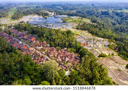 Aerial View of Tegallalang village and Rice Field Terrace, Bandung, West Java Indonesia, Asia. Royalty high quality free stock image of Bali. 