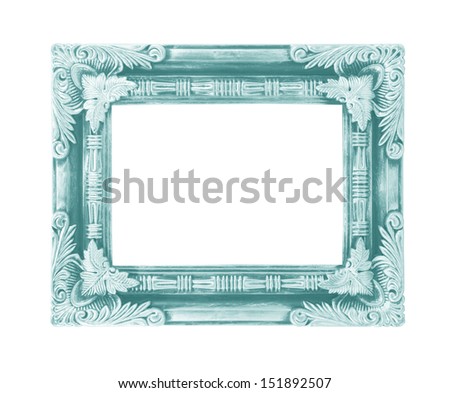 Old green vintage picture frame with a decorative pattern on white background