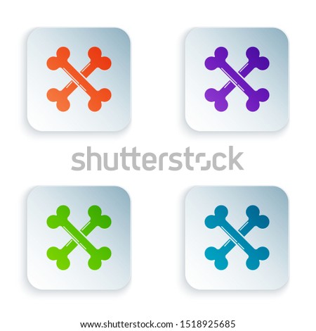 Color Crossed bones icon isolated on white background. Pets food symbol. Happy Halloween party. Set icons in colorful square buttons. Vector Illustration