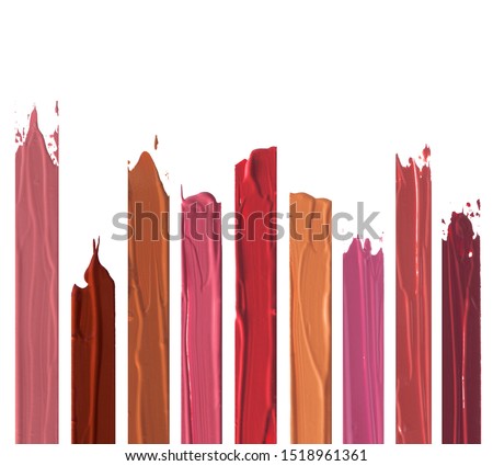 Shades of lipstick different tones color stroke on white background