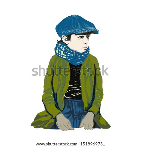 The young man sat wearing a jacket and a scarf Royalty-Free Stock Photo #1518969731