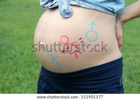 Pregnant belly with body art. It's a boy!