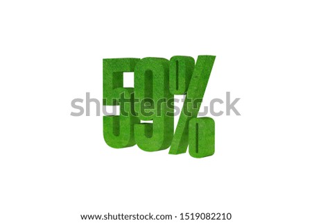 59 percent 3d text with grass pattern isolated on white background, 3d illustration.