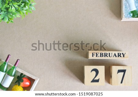 Empty Background, Design with number cube strawberry pine apple and wine in natural concept, February 27.