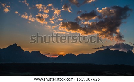 Sunset over the mountains in laos