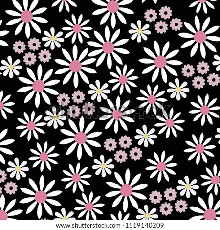 seamless vector flowers pattern on black background