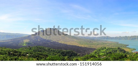 Landscape with  Batur volcano in the sunshine day