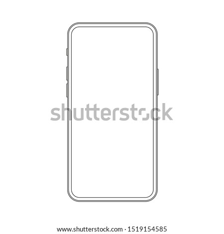 Outline drawing thin frame trendy smartphone. Elegant thin line style cellphone design. Royalty-Free Stock Photo #1519154585